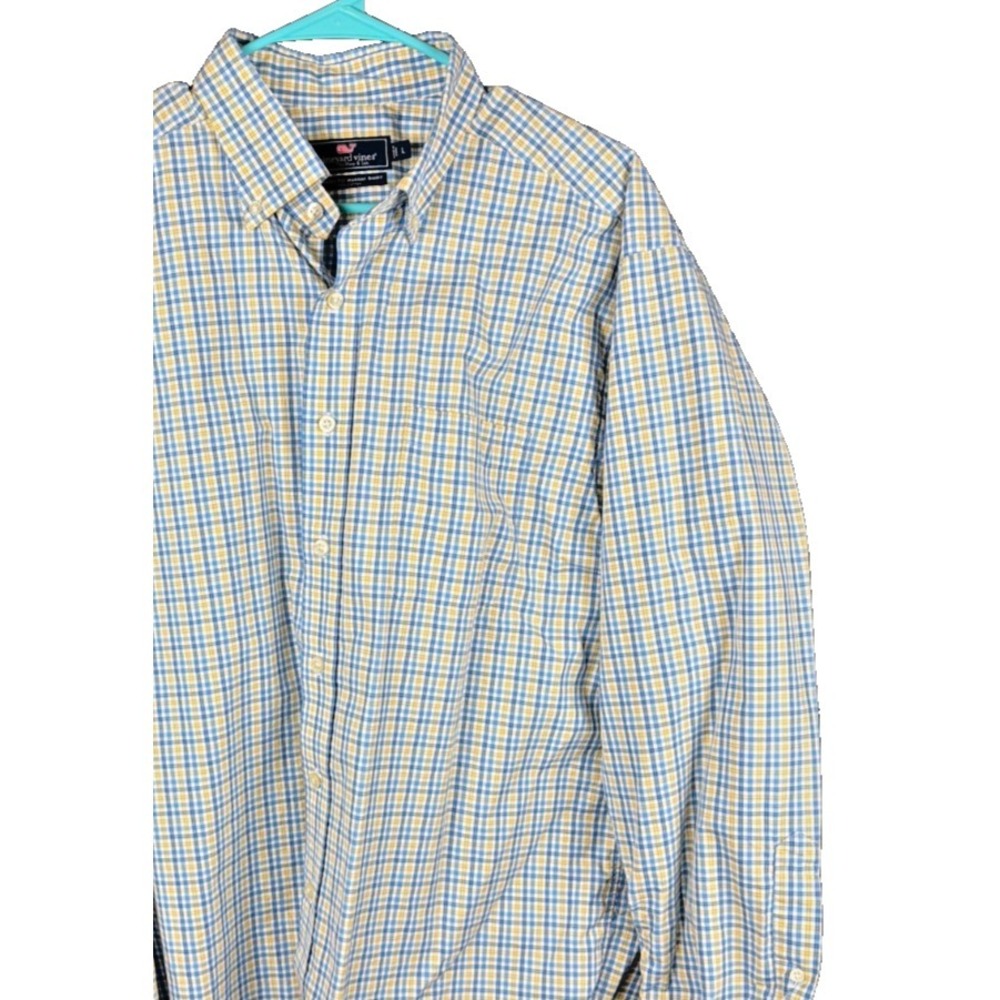 Vineyard Vines Classic Fit Murray Shirt Large Blue Yellow Check Whale Logo